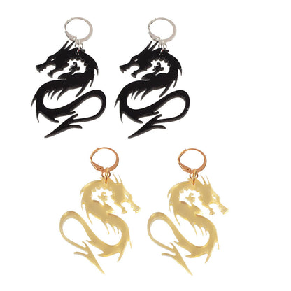 2pairs Hiphop Jewellery Acrylic Black Gold Dragon Drop Earrings Punk Accessories-5