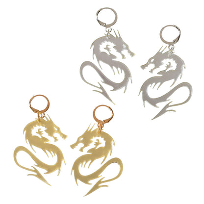 2pairs Hiphop Jewellery Acrylic Black Gold Dragon Drop Earrings Punk Accessories-6