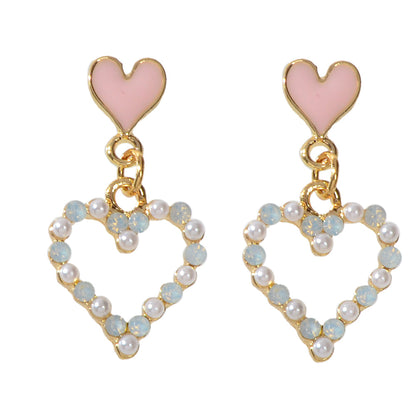 Personality Pink Enamel Pearl Heart Drop Earrings Dainty Gifts for Women Girls-4