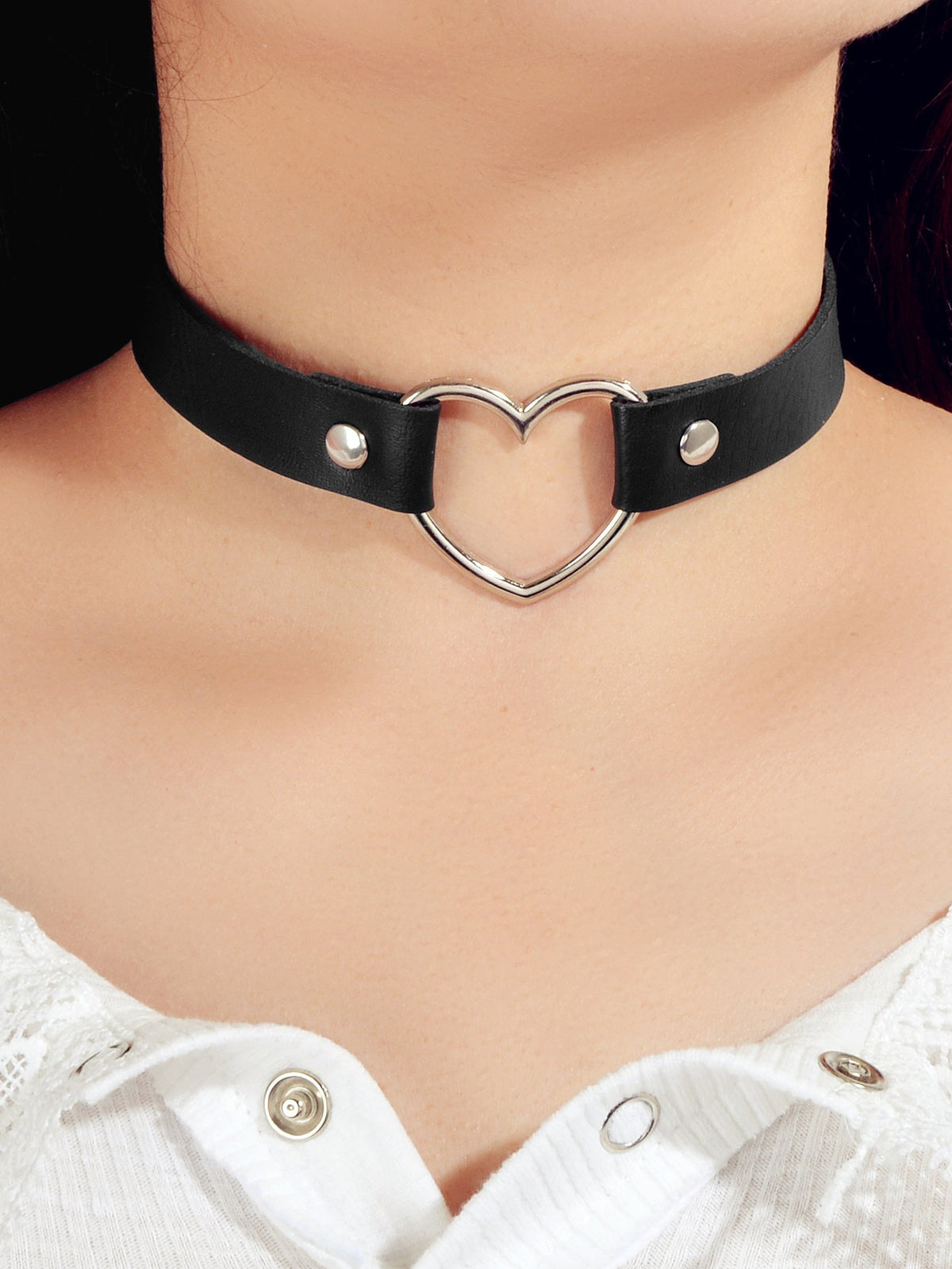 Punk Gothic Leather Love Heart Choker Collar Buckle Necklace Teens Stunning Gift-4