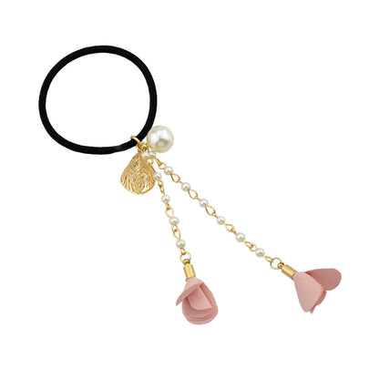 Hair Holder Accessories Pearl Long Chain Headwear Petal Elastic Hair Ties Ropes-0