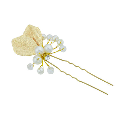 Hair Accessories Pearl Beads Gold Leaf Hair Sticks Wedding Party Hair Clips Gift-0
