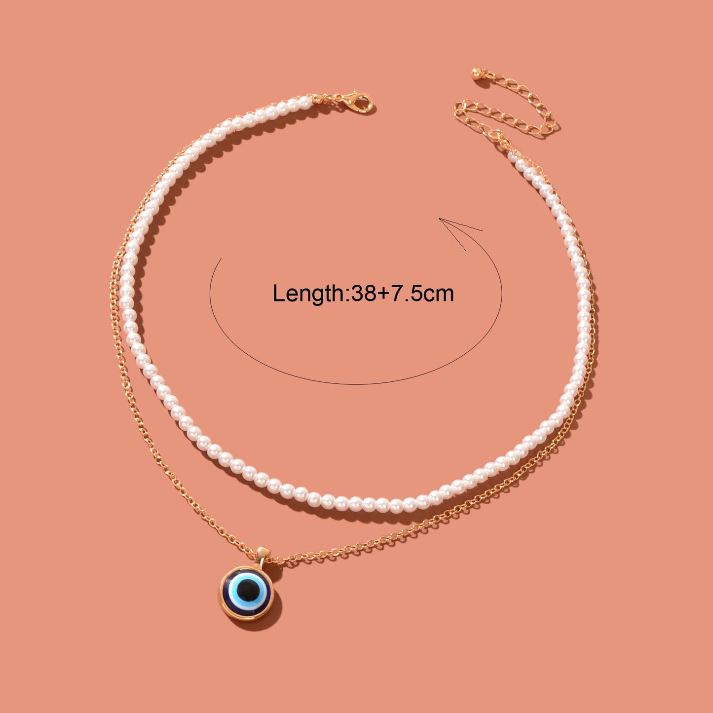 Stylish Golden Chain Layered Imitation Pearl Evil Eye Pendant Necklace Party Daily Jewelry-4