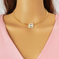 Stylish Party Jewelry Gold Thick Chain Rhinestone Decor Square Pendant Necklace-0