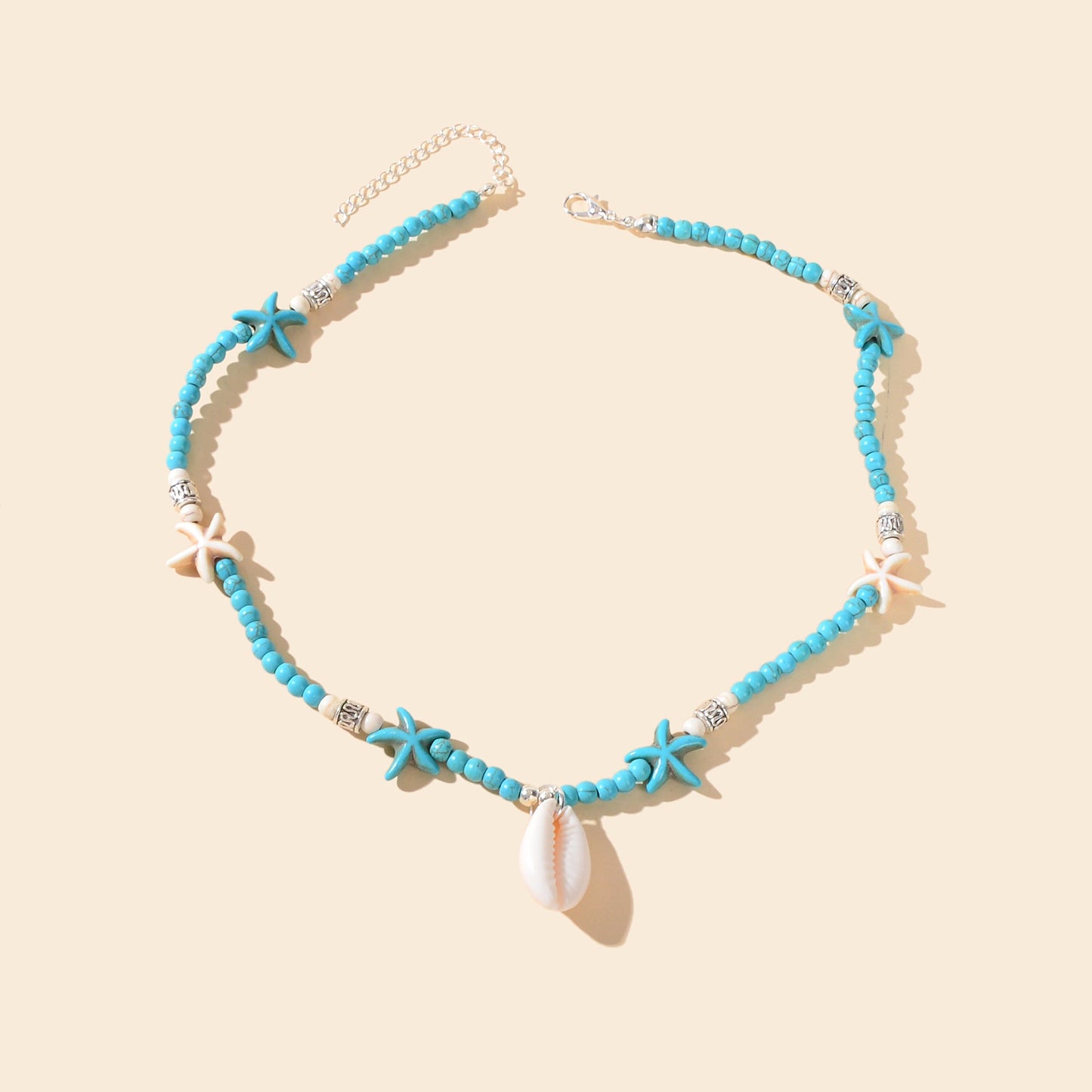 Sweet Jewellery Blue Colour Seed Beads Handmade Starfish Collar Short Necklace-1