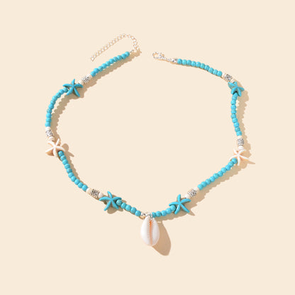 Sweet Jewellery Blue Colour Seed Beads Handmade Starfish Collar Short Necklace-1