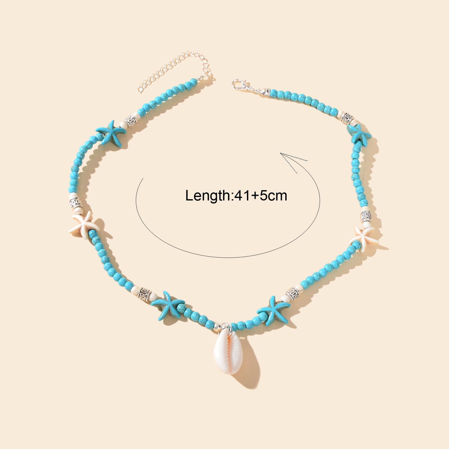 Sweet Jewellery Blue Colour Seed Beads Handmade Starfish Collar Short Necklace-2