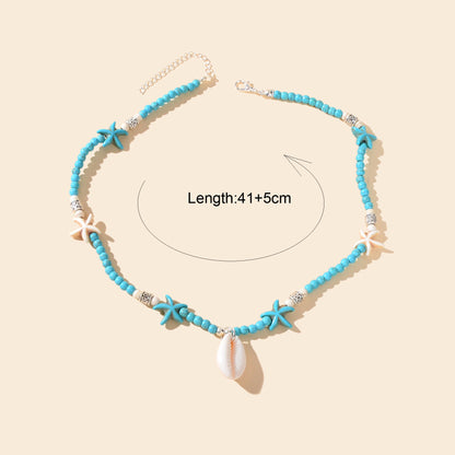 Sweet Jewellery Blue Colour Seed Beads Handmade Starfish Collar Short Necklace-2