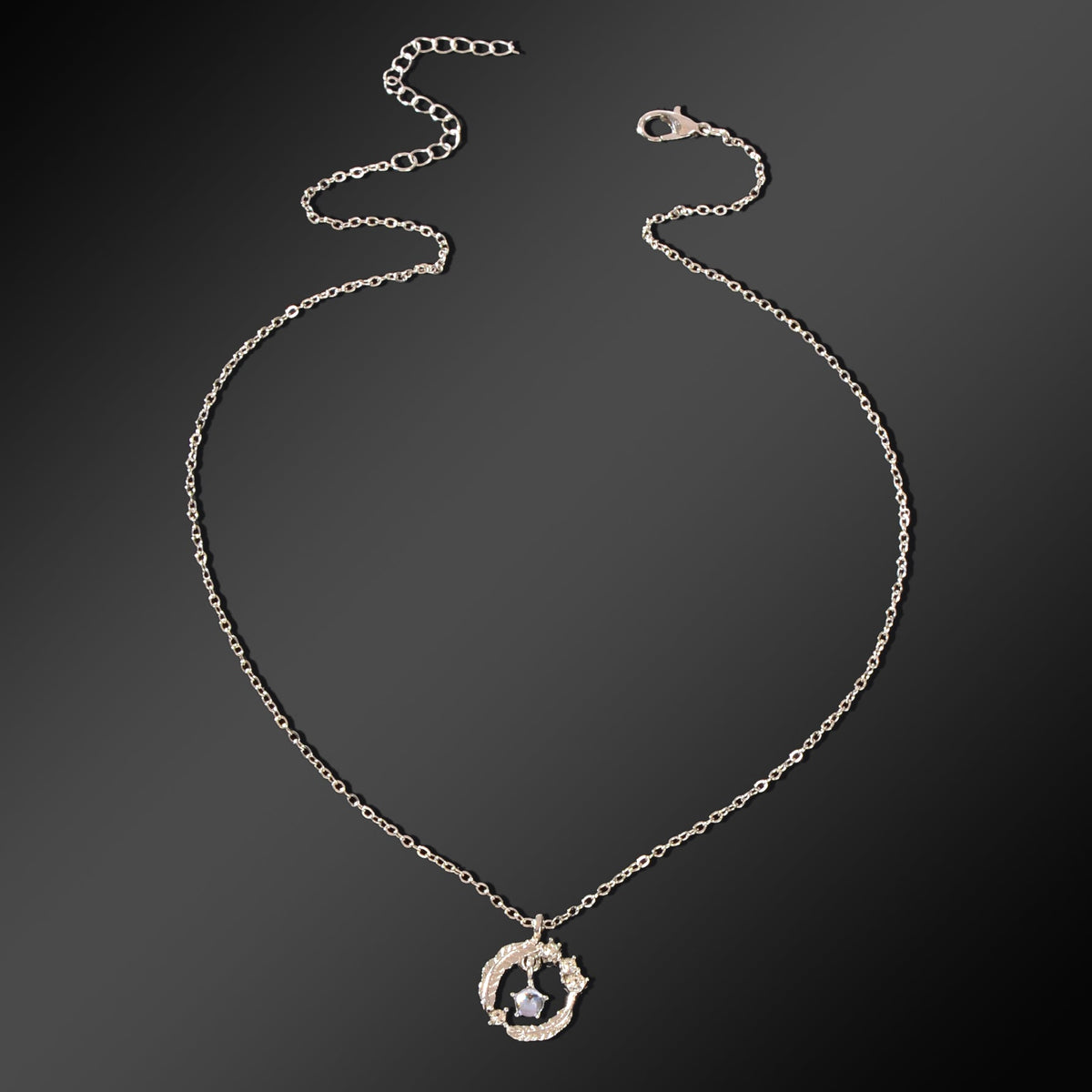 Festival Jewelry Gift Silvery Chain Rhinestone Decor Circle Pendant Necklace for Women-1