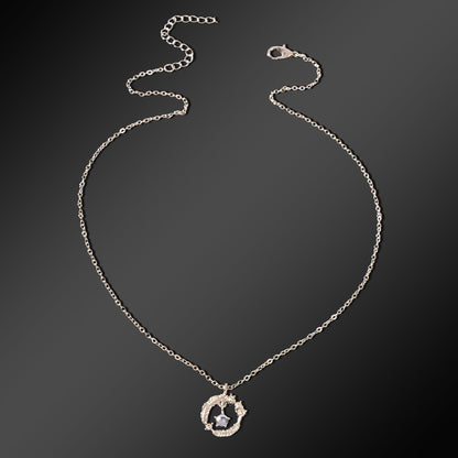 Festival Jewelry Gift Silvery Chain Rhinestone Decor Circle Pendant Necklace for Women-1