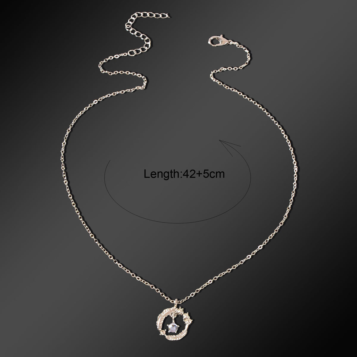 Festival Jewelry Gift Silvery Chain Rhinestone Decor Circle Pendant Necklace for Women-2