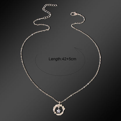 Festival Jewelry Gift Silvery Chain Rhinestone Decor Circle Pendant Necklace for Women-2