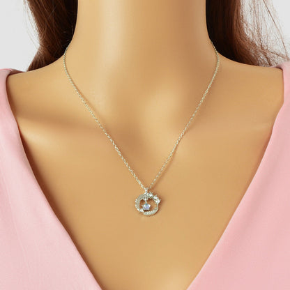 Festival Jewelry Gift Silvery Chain Rhinestone Decor Circle Pendant Necklace for Women-0