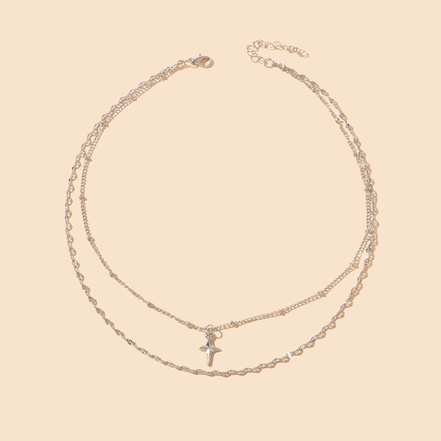 Fashion Jewelry Double layer Silvery Chain Star Pendant Necklace for Women-2