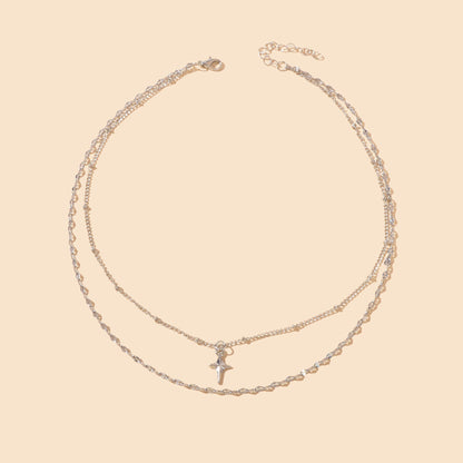 Fashion Jewelry Double layer Silvery Chain Star Pendant Necklace for Women-2