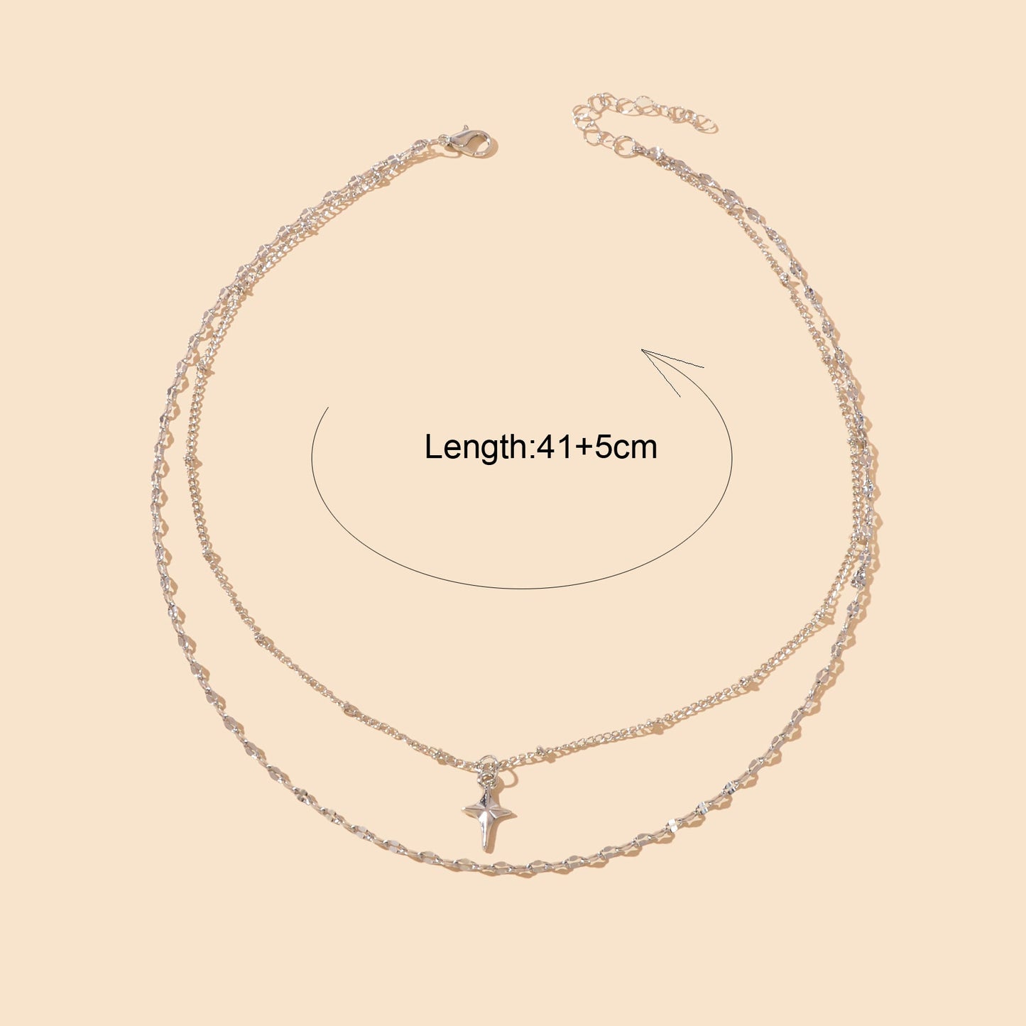 Fashion Jewelry Double layer Silvery Chain Star Pendant Necklace for Women-3