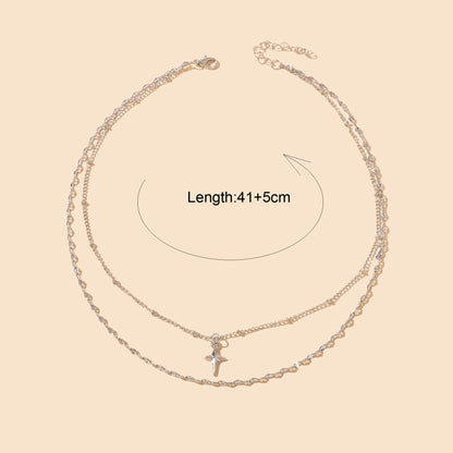 Fashion Jewelry Double layer Silvery Chain Star Pendant Necklace for Women-3
