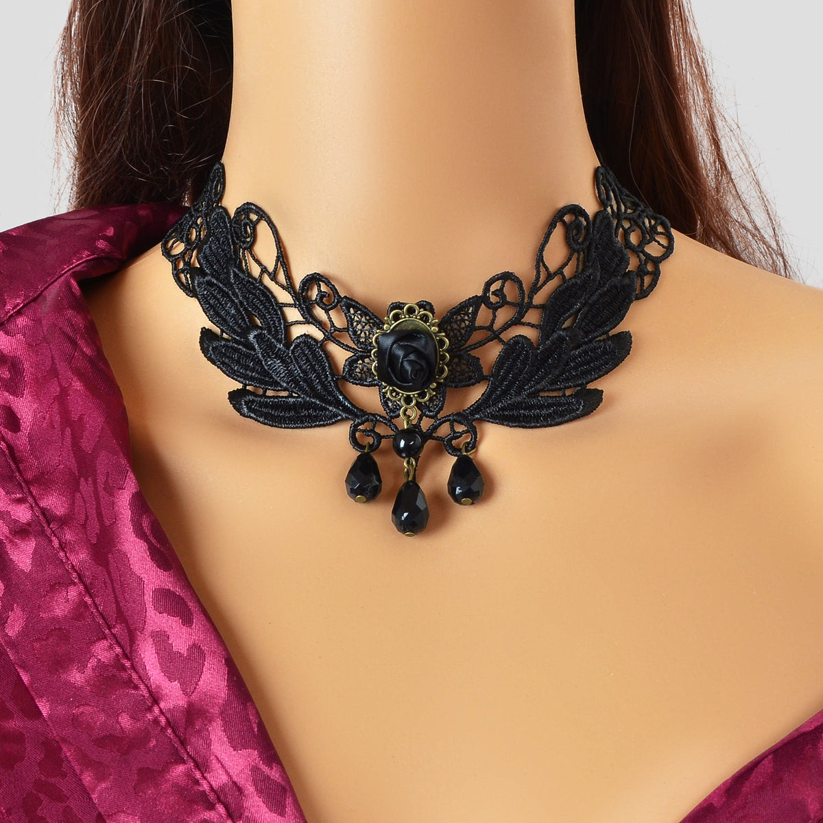 Gothic Black Hollow Tattoo Lace Choker Leaf Flower Collar Necklace Party Cosplay Jewelry-0