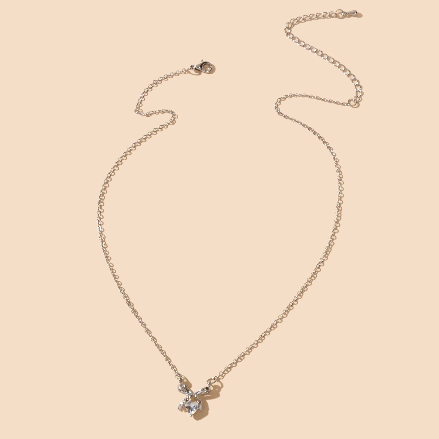 Wedding Bridal Jewelry Silver Bowknot Heart Rhinestone Charm Clavicle Necklace-3