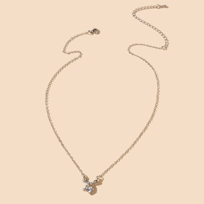 Wedding Bridal Jewelry Silver Bowknot Heart Rhinestone Charm Clavicle Necklace-3