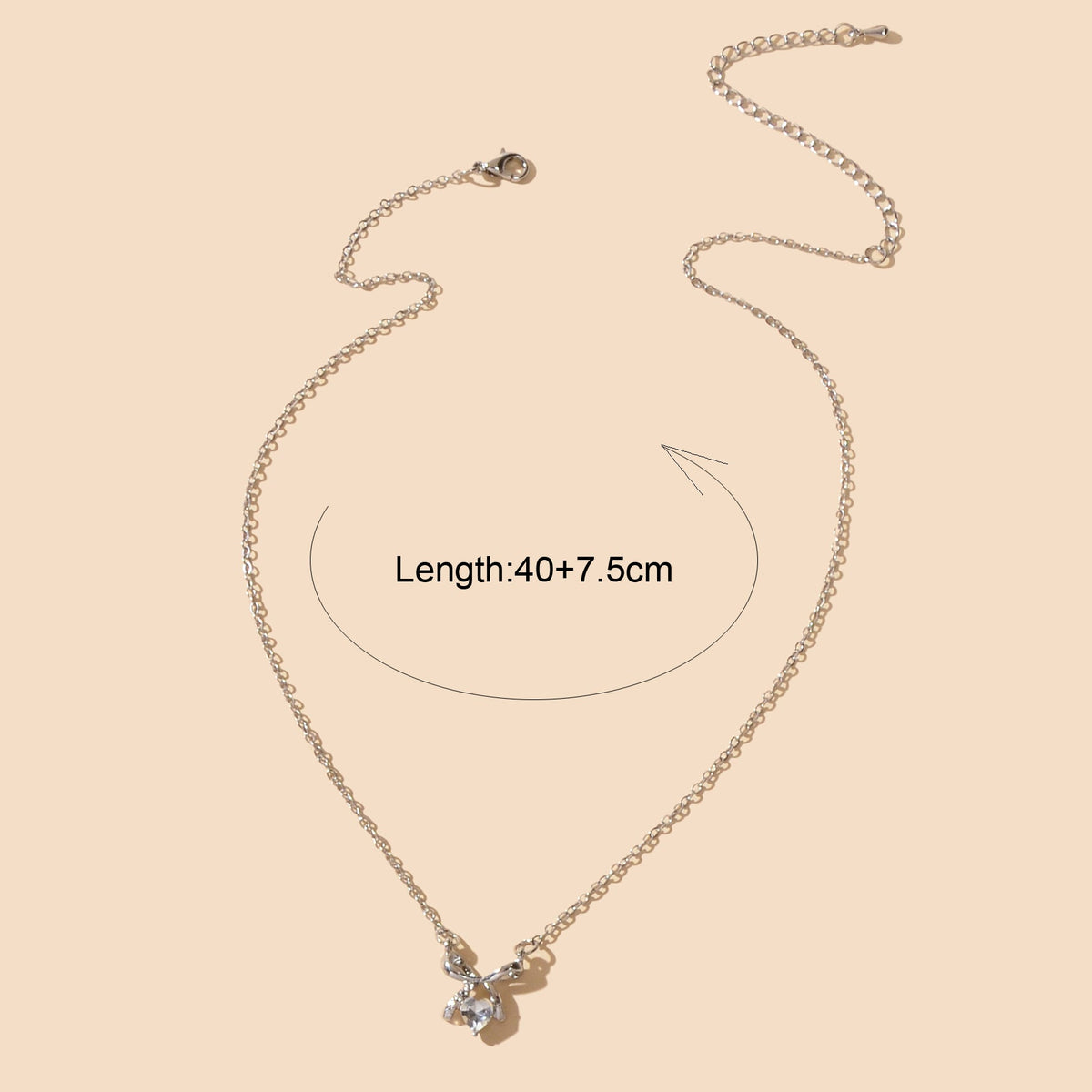 Wedding Bridal Jewelry Silver Bowknot Heart Rhinestone Charm Clavicle Necklace-4