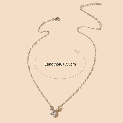 Wedding Bridal Jewelry Silver Bowknot Heart Rhinestone Charm Clavicle Necklace-4