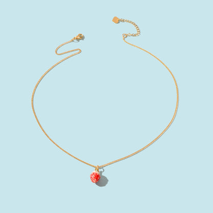 Y2k Gold Chain Red Strawberry Enamel Pendant Necklace Beautiful Fruit Jewellery-1