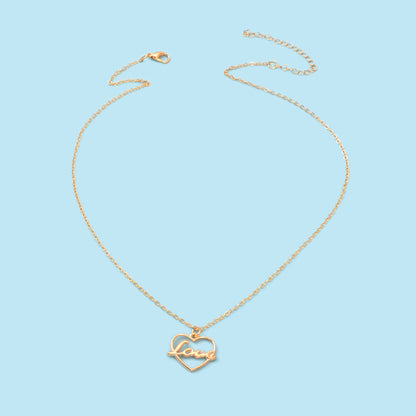 Perfect Wedding Gift Jewellery Gold Chain Heart Letter LOVE Pendant Necklace-2