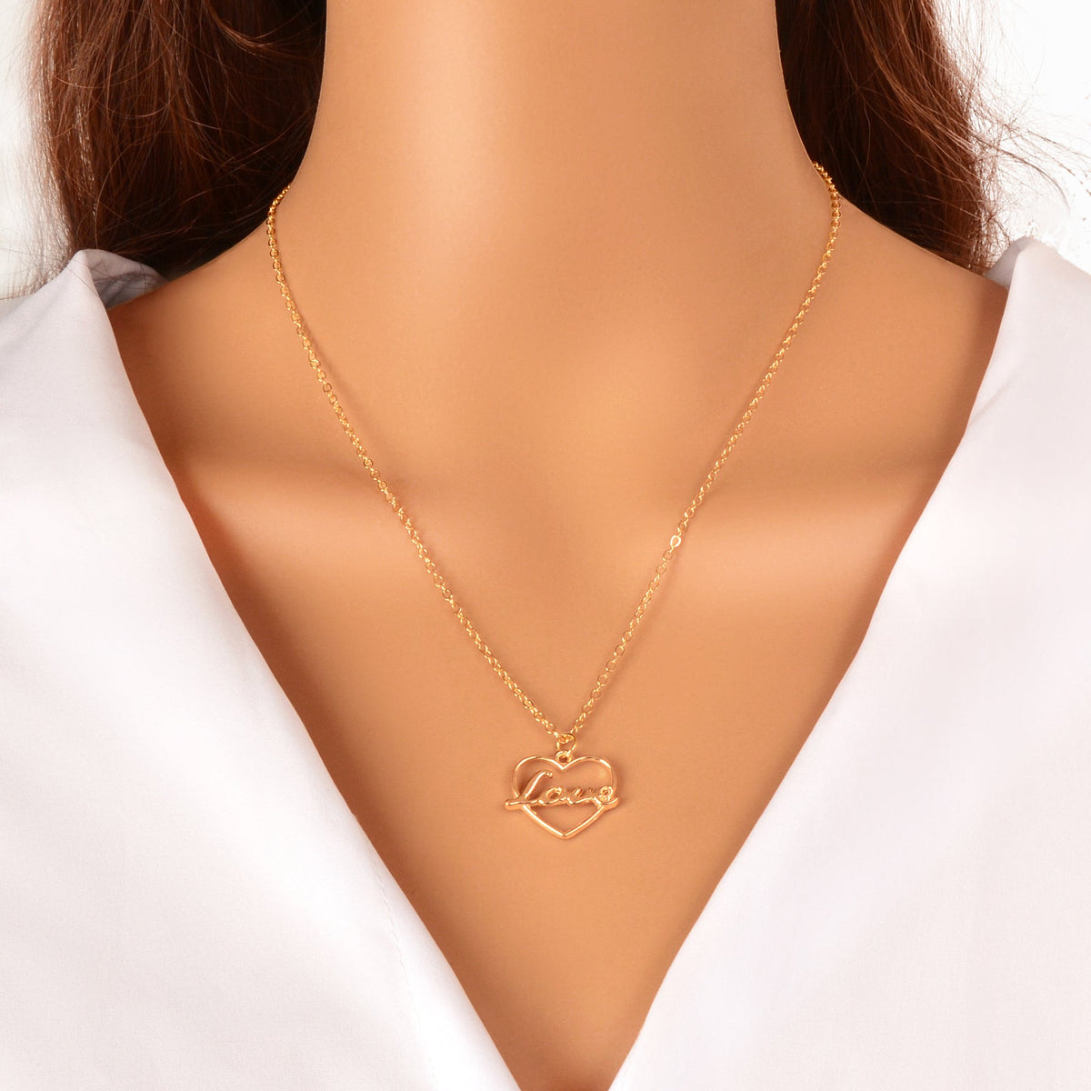 Perfect Wedding Gift Jewellery Gold Chain Heart Letter LOVE Pendant Necklace-0