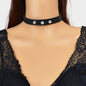 Punk Hip-hop Street Jewelry Black PU Leather Rhinestone Decor Collar Necklace-0