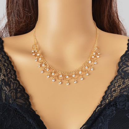Stylish Party Prom Jewelry Rhinestone Charm Golden Chain Necklace for Women-0