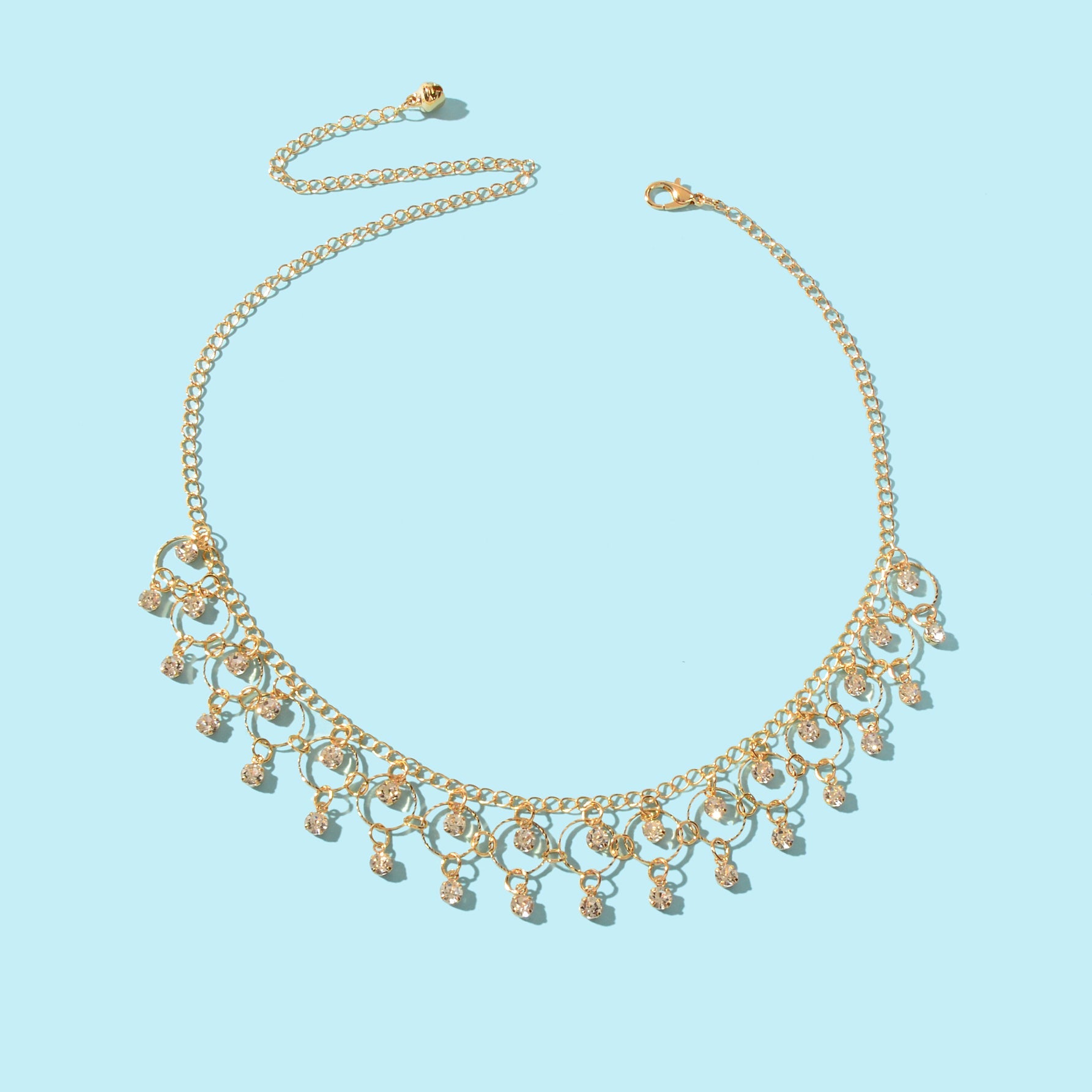 Stylish Party Prom Jewelry Rhinestone Charm Golden Chain Necklace for Women-1