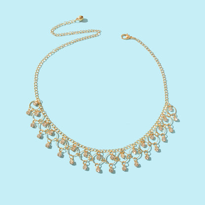 Stylish Party Prom Jewelry Rhinestone Charm Golden Chain Necklace for Women-1