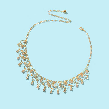 Stylish Party Prom Jewelry Rhinestone Charm Golden Chain Necklace for Women-2