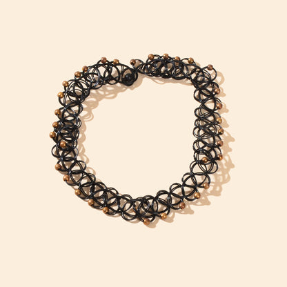 Trendy Accessories Golden Beads Decor Black Hollow Elastic Tattoo Choker Necklace-1