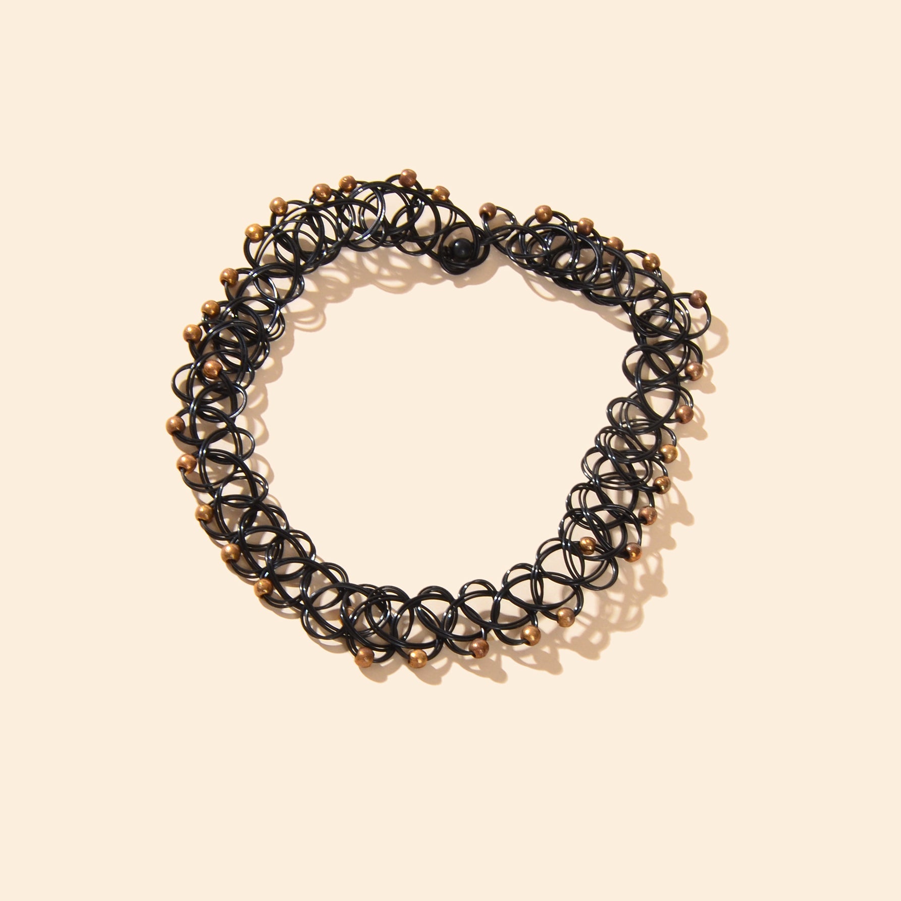 Trendy Accessories Golden Beads Decor Black Hollow Elastic Tattoo Choker Necklace-2