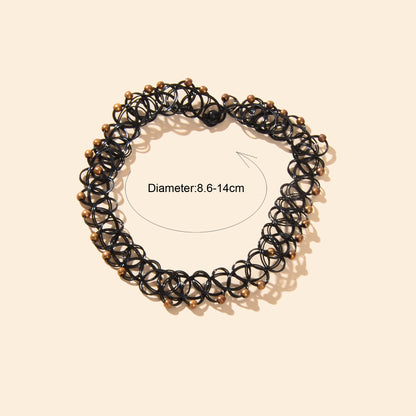 Trendy Accessories Golden Beads Decor Black Hollow Elastic Tattoo Choker Necklace-3