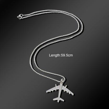 Hip Hop Style Men Jewellery Long Chain Stainless Steel Plane Pendant Necklace-3