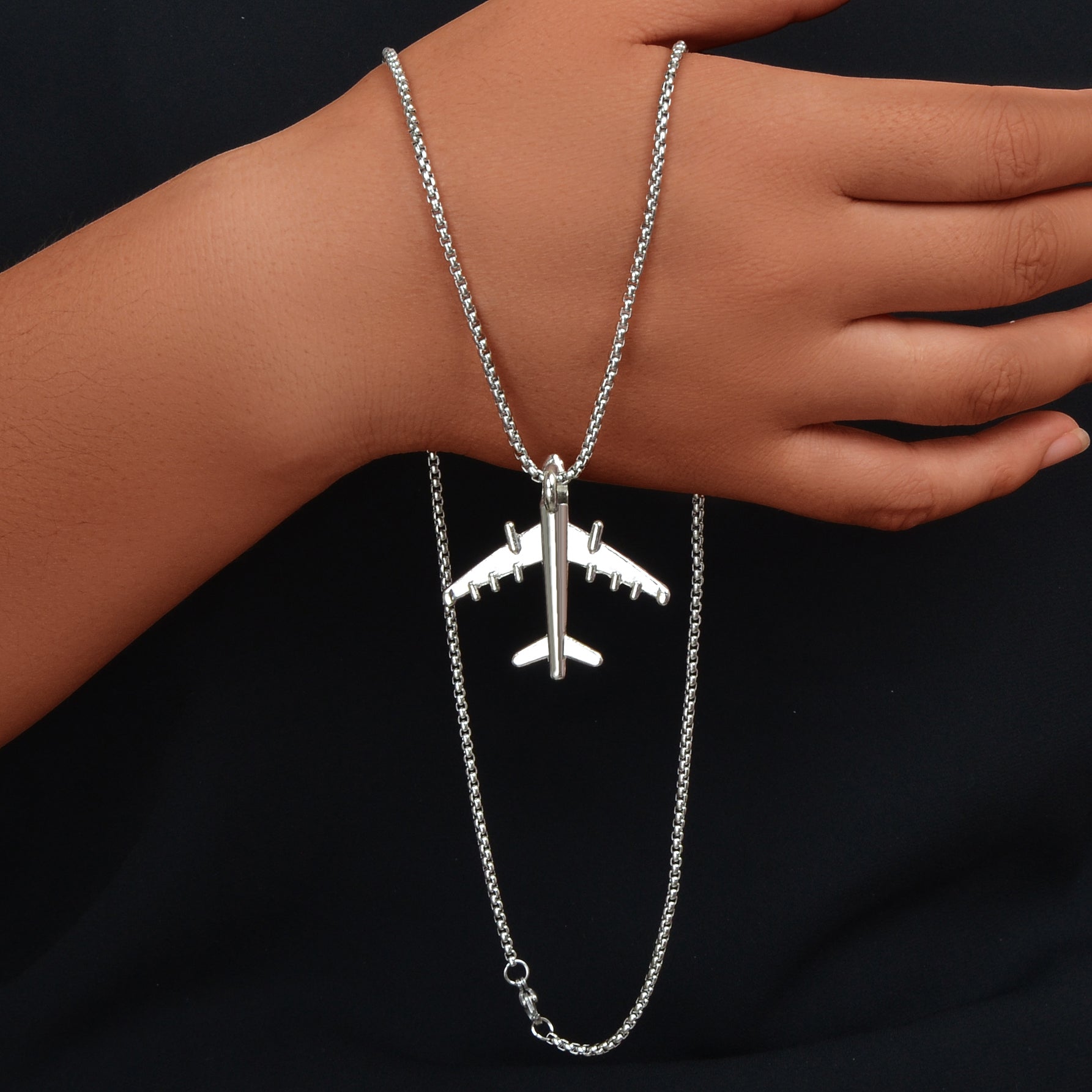 Hip Hop Style Men Jewellery Long Chain Stainless Steel Plane Pendant Necklace-4