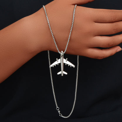 Hip Hop Style Men Jewellery Long Chain Stainless Steel Plane Pendant Necklace-4