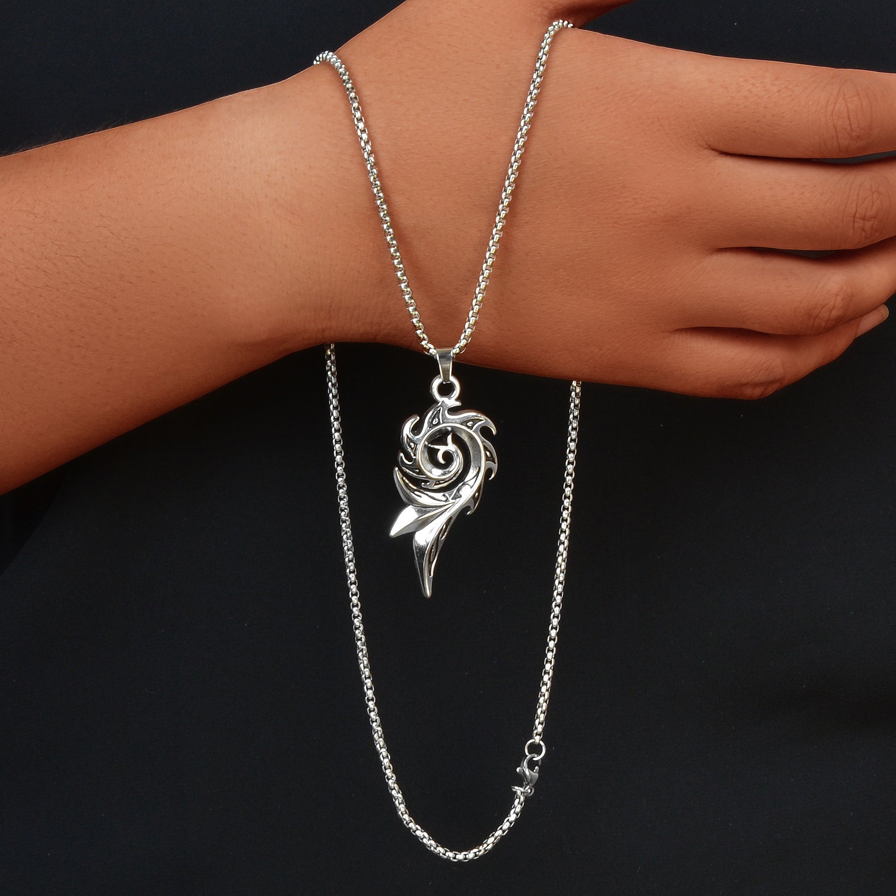 1pc Punk Rock Style Stainless Steel Long Chain Geometric Pendant Necklace Men Party Daily Jewelry-0