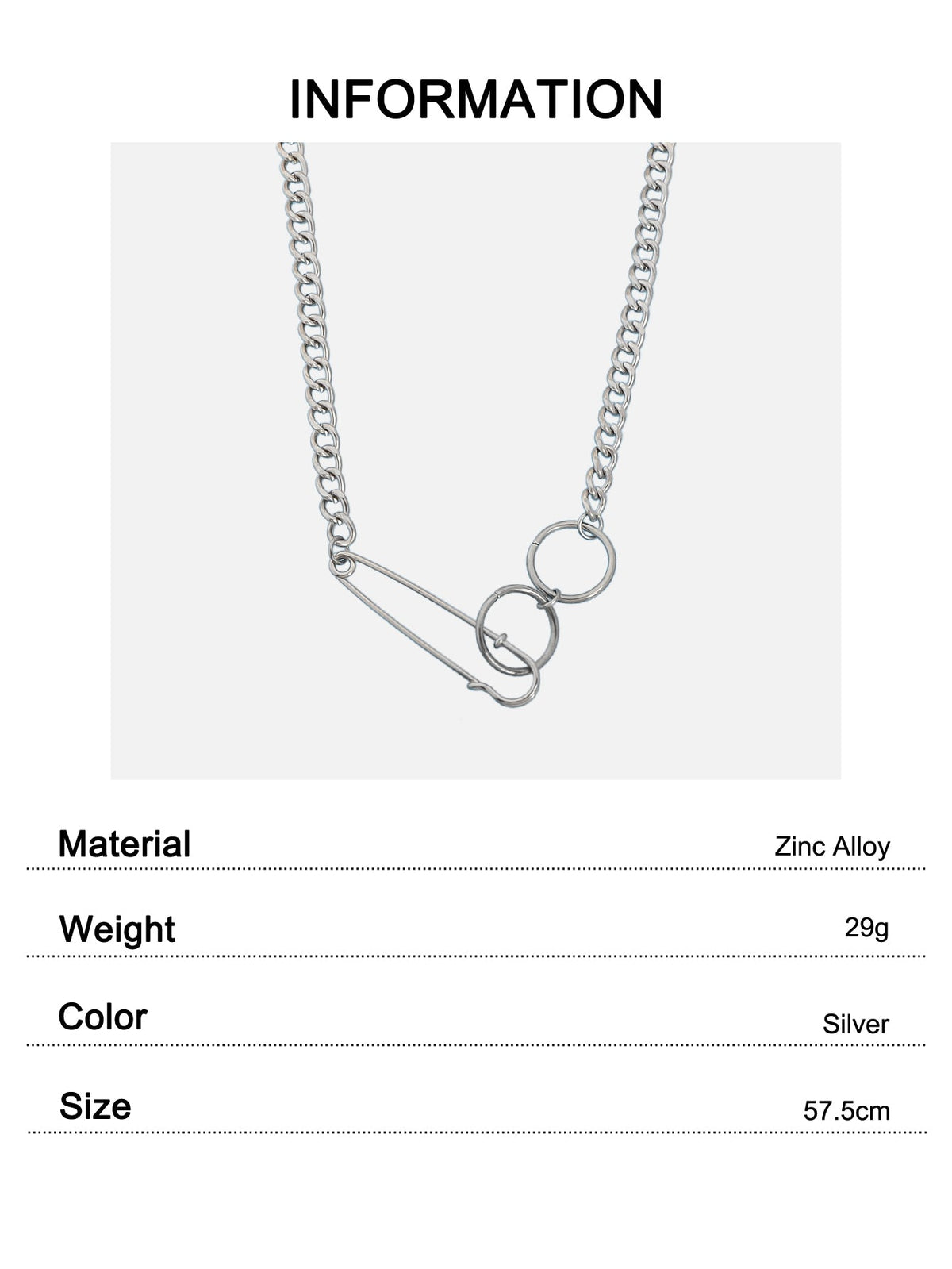 Gothic Street Silver Safety Pin Y-Shaped Punk Cuban Chain Ring Pendant Necklace-2