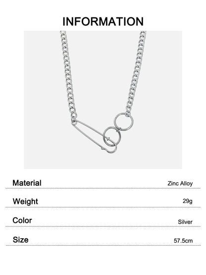 Gothic Street Silver Safety Pin Y-Shaped Punk Cuban Chain Ring Pendant Necklace-2