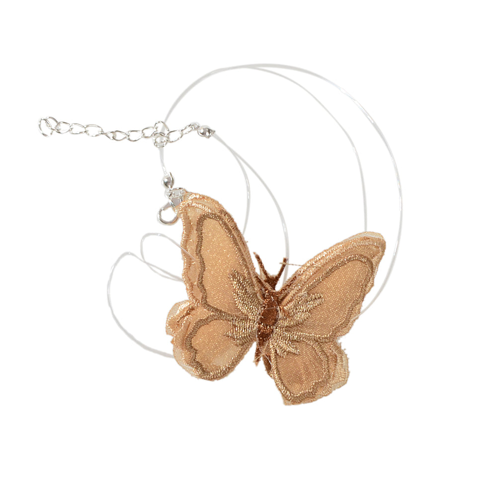 Fashion Jewellery Transparent Cord Brown Embroidery Butterfly Choker Necklace-4