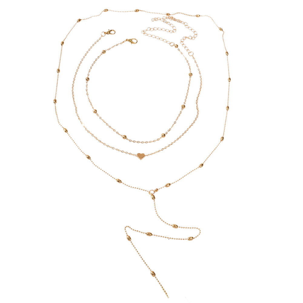 3 pcs Gold Silver Chain Multi-layer Necklace Heart Charm Necklace Ladies Jewelry-3