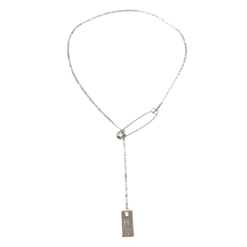 Punk Hip Hop Goth Style Gold Silver Chain Pin Square Pendant Y Lariat Necklace-3