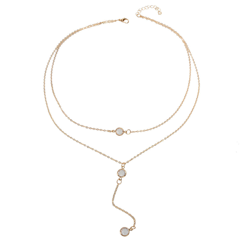 Female Gold Silver Chain Double Layered Necklace Long Chain Dangle Y Necklace-3