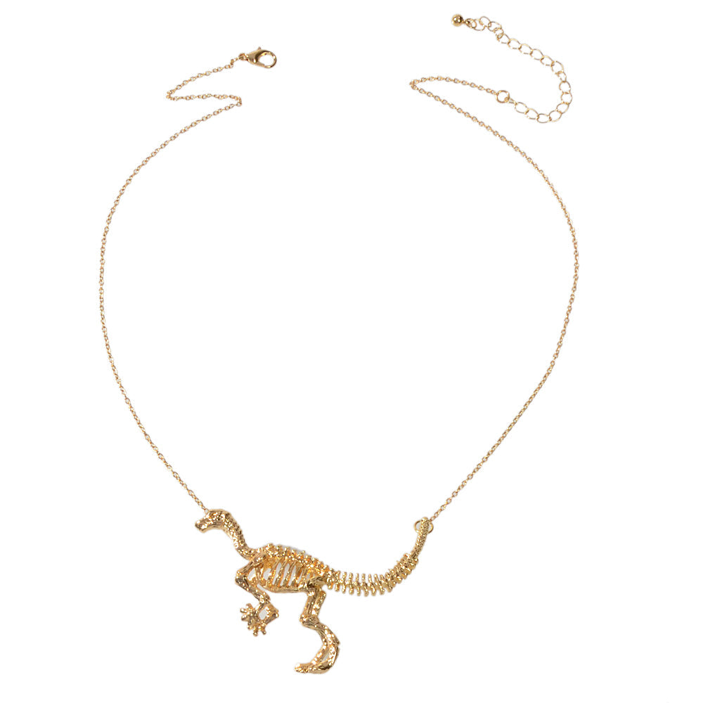 Punk Jewellery Gold Chain Dinosaur Skeleton Statement Pendant Necklace Accessory-4