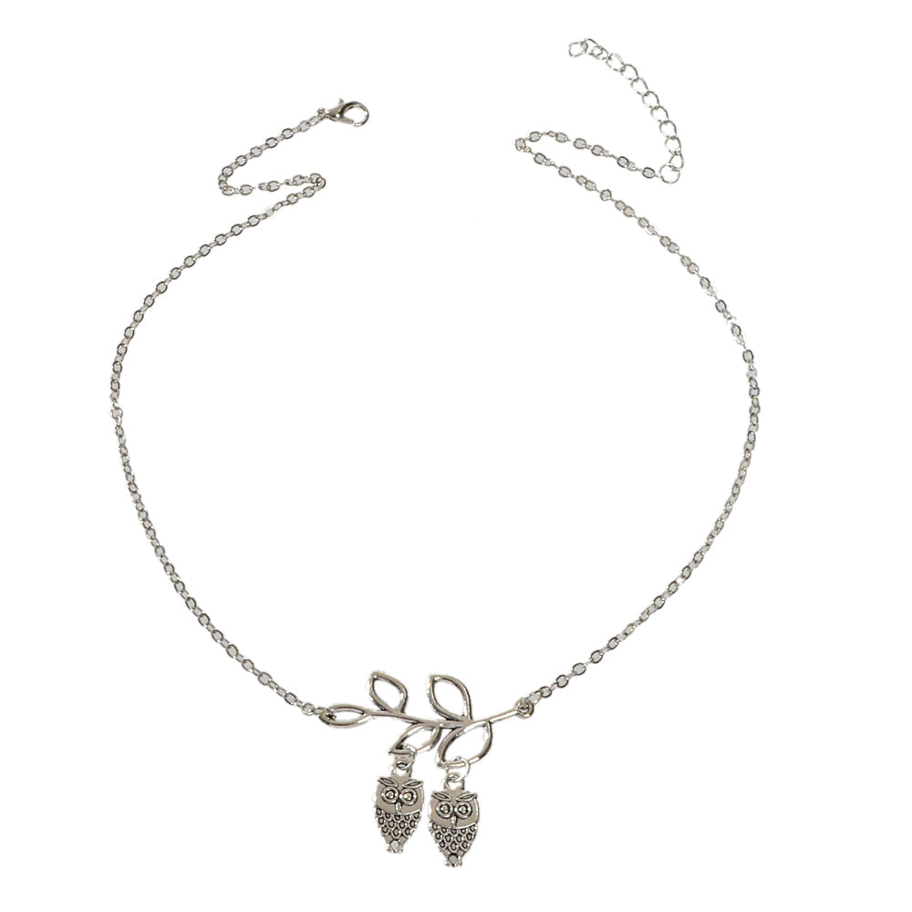 Fashion Designer Silver Chain Lover Owl Branch Necklace Female Accessories Gift-3