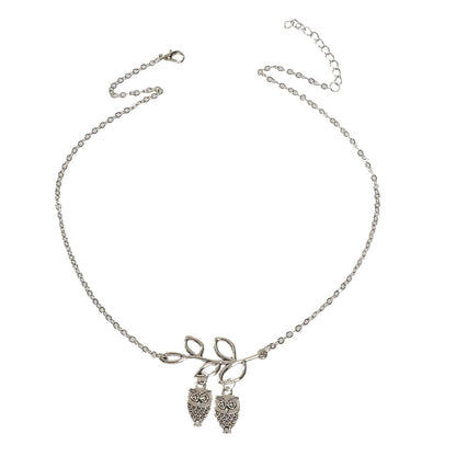 Fashion Designer Silver Chain Lover Owl Branch Necklace Female Accessories Gift-3